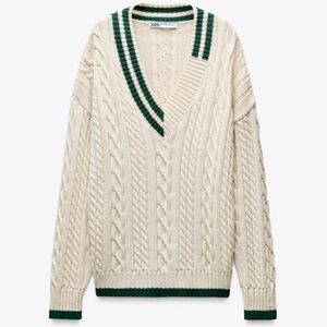 Zara V-Neck Sweater in Cream and Green